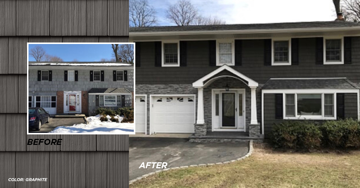 Before and after photo Graphite color siding