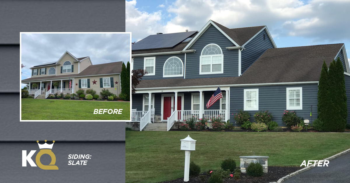 Before and after photo Slate color siding