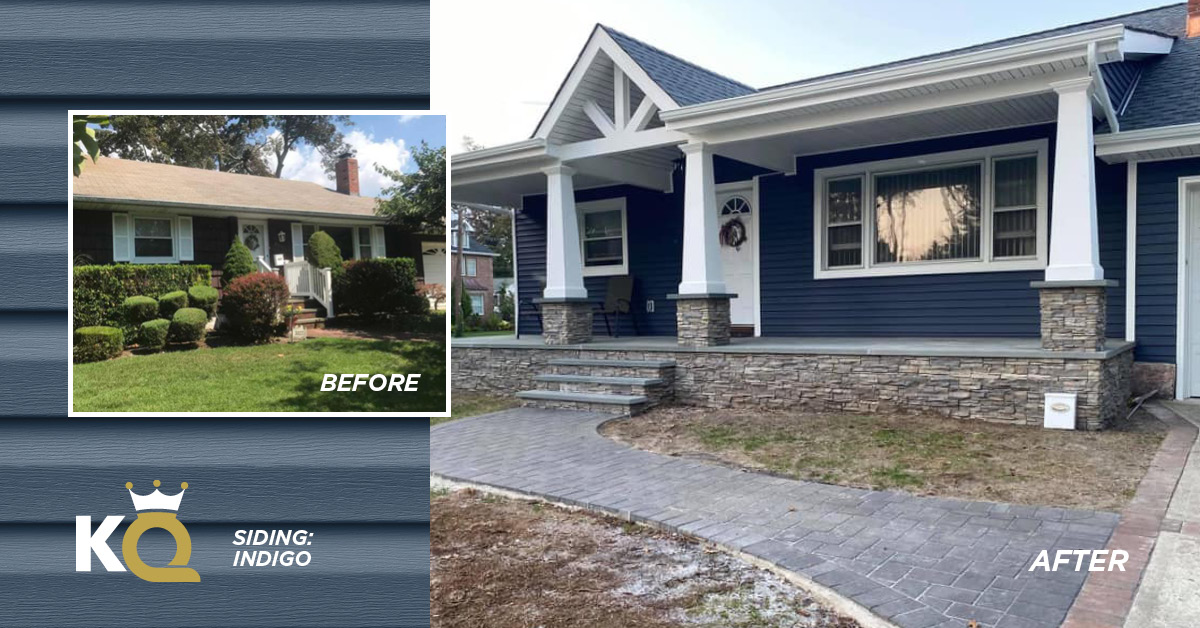 Before and after photo Indigo color siding