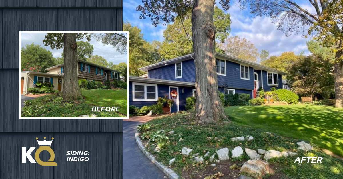 Before and after photo Indigo color siding